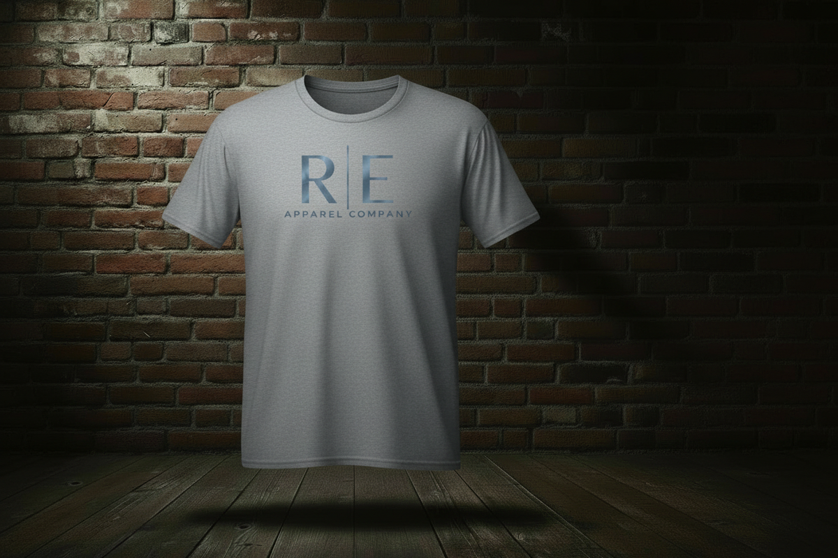 Blue Tee — Ash grey-blue graphic