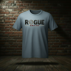 Global Empire Tee in Stonewashed Blue on a ghost form against a dark brick wall and wood floor