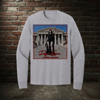 Scales of Just Us long-sleeve tee in Athletic Heather with the Empire Globe Crest Bomber boutique background