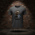 Eternal Scream Tee in Charcoal on a ghost form against a dark brick wall and wood floor