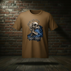 Eternal Scream Tee in Coyote Brown on a ghost form against a dark brick wall and wood floor