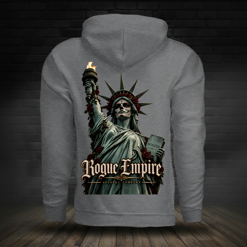 Liberty Never Dies Hoodie Fan Charcoal Heather back boutique-background image