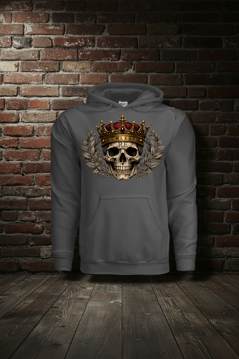 Sovereign Skull Hoodie with boutique background