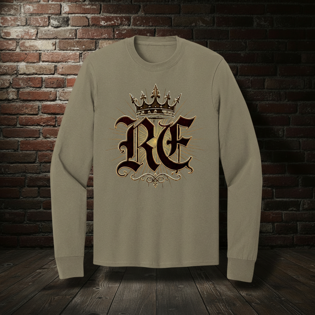 RE Crown long-sleeve tee in Coyote Brown with boutique background