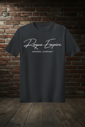 Signature Script Tee White short sleeve in Black with Rogue Empire boutique background