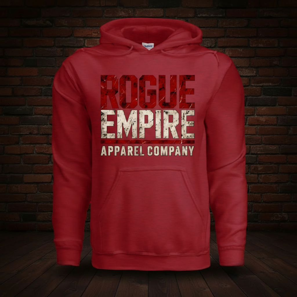 Rogue Legacy Oxblood Hoodie Series II exact artwork on dark red brick and wood floor background