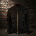 Black Sovereign Roses Emblem Bomber on the Immortal Scream brick-wall and wood-floor background