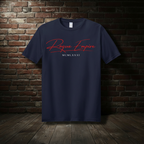 Founder’s Tee in Deep Navy with boutique brick background