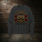 Sovereign Rose long-sleeve tee in Jet Black with the Empire Globe Crest Bomber boutique background