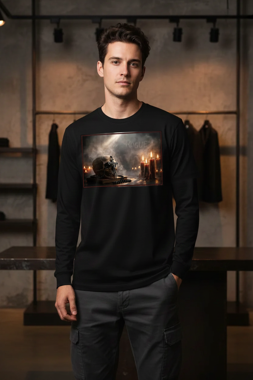 Vigil Long Sleeve Tee in Jet Black with Rogue Empire standard boutique background