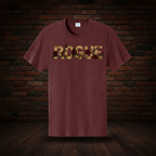 Defiant Bloom Tee Series I Athletic Maroon exact artwork on dark red brick and wood floor background