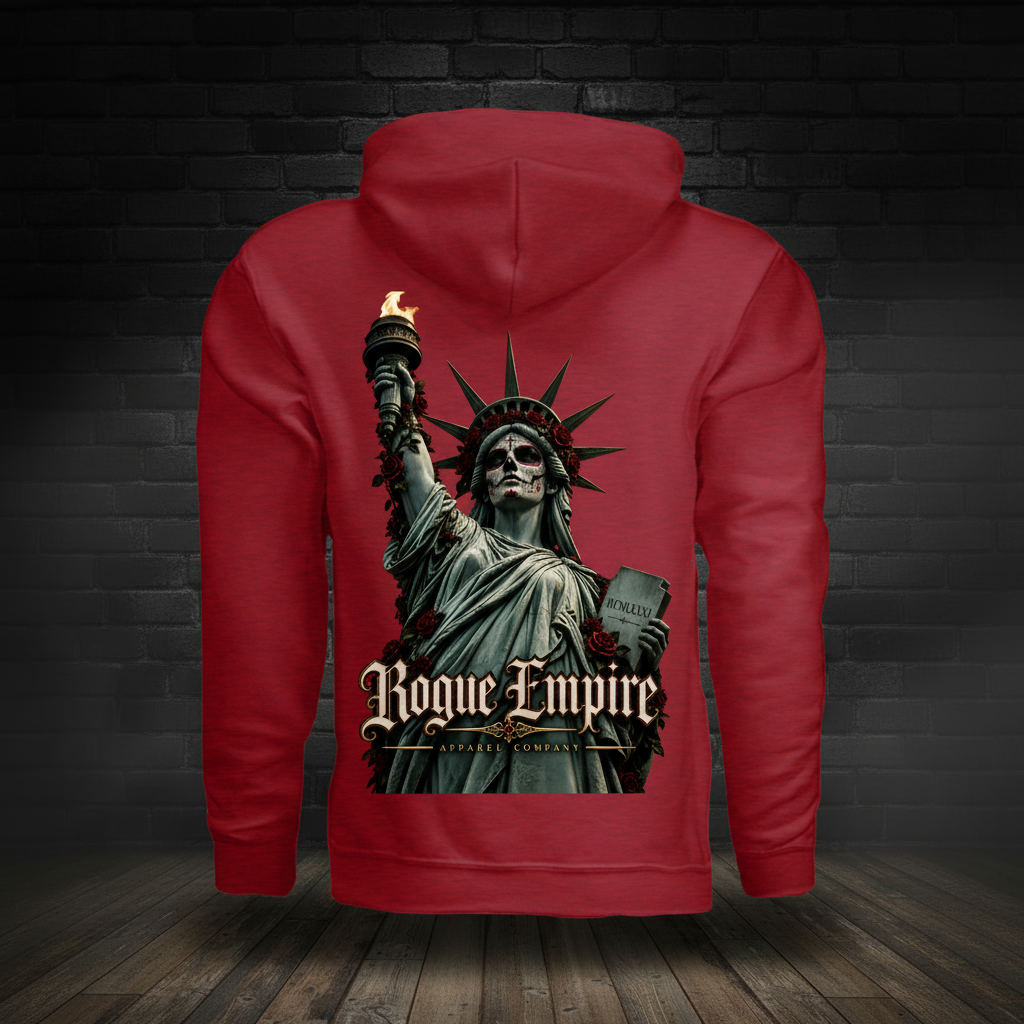 Liberty Never Dies Hoodie Antique Cherry Red back boutique-background image