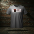 Eternal Rogue Tee in Graphite Heather on a ghost form against a dark brick wall and wood floor