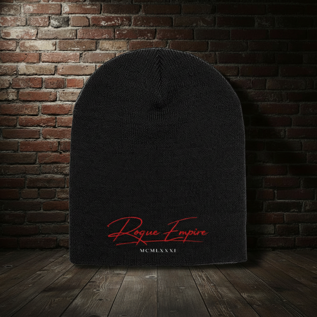 Founder’s Knit Hat in Black with boutique brick background