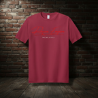 Founder’s Tee in Cardinal Red with boutique brick background