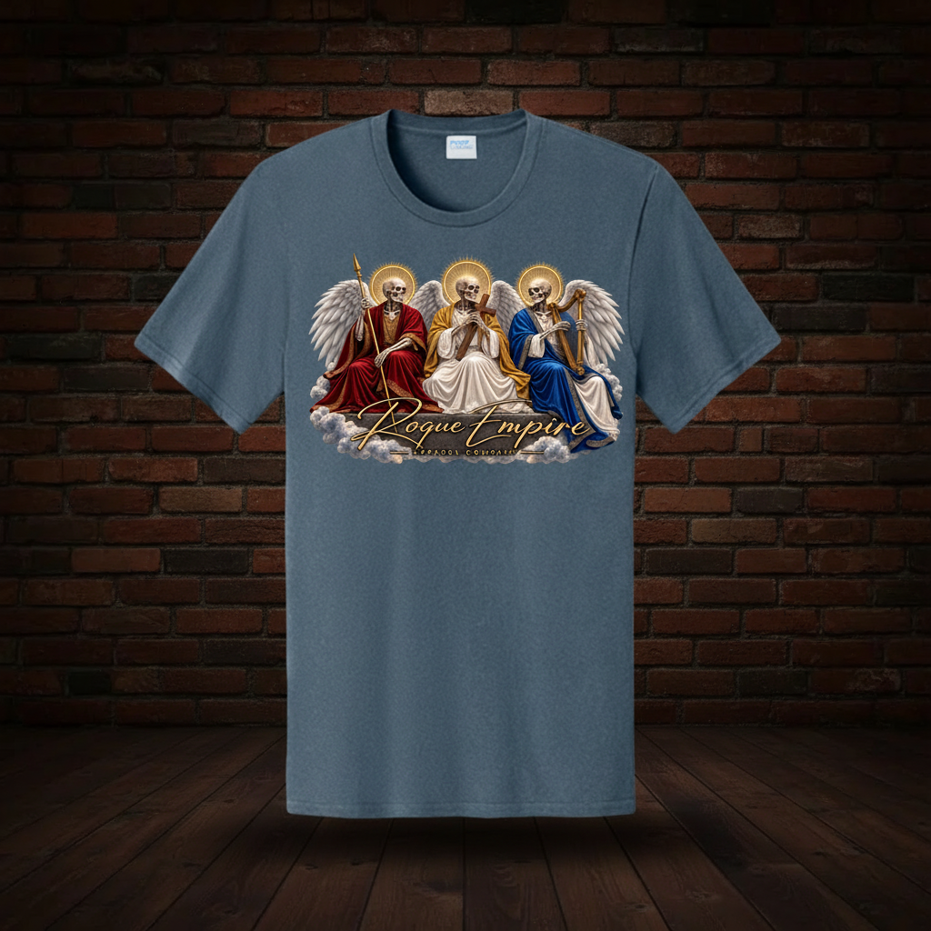 The Sovereign Three Tee Steel Blue dark red brick and wood floor boutique-background image