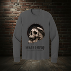 Skull Drip Tee III long-sleeve tee in Charcoal with the Empire Globe Crest Bomber boutique background