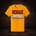 Rogue Legacy Tee Series II exact Gold artwork on dark red brick and wood floor background