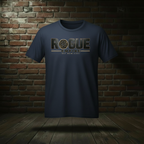 Global Empire Tee in True Navy on a ghost form against a dark brick wall and wood floor