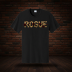 Defiant Bloom Tee Series I Jet Black exact artwork on dark red brick and wood floor background