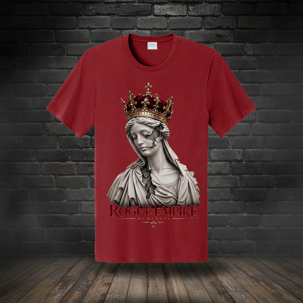Crowned In Tee Vintage Red artwork using the saved boutique background treatment