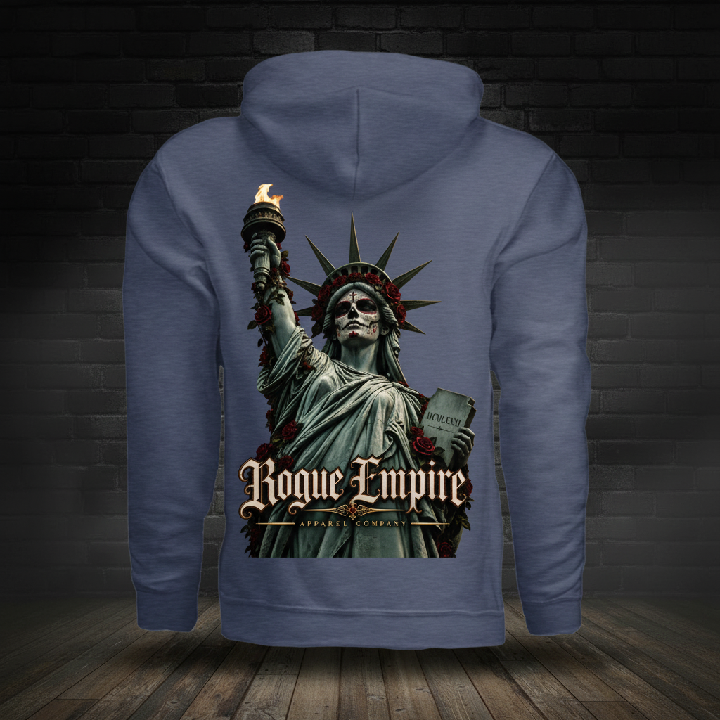 Liberty Never Dies Hoodie Heather Sport Dark Navy back boutique-background image