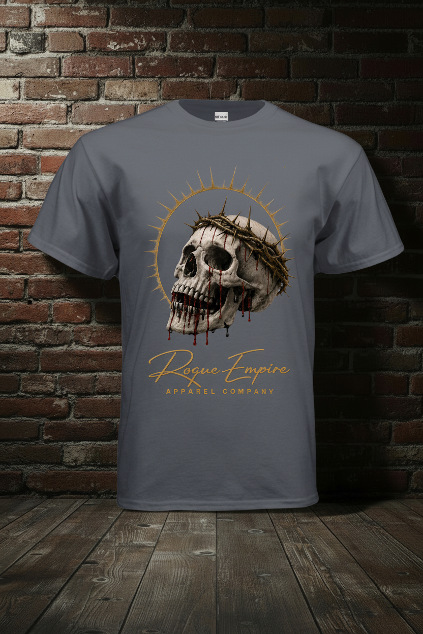 Skull Drip Tee II in Charcoal with boutique background