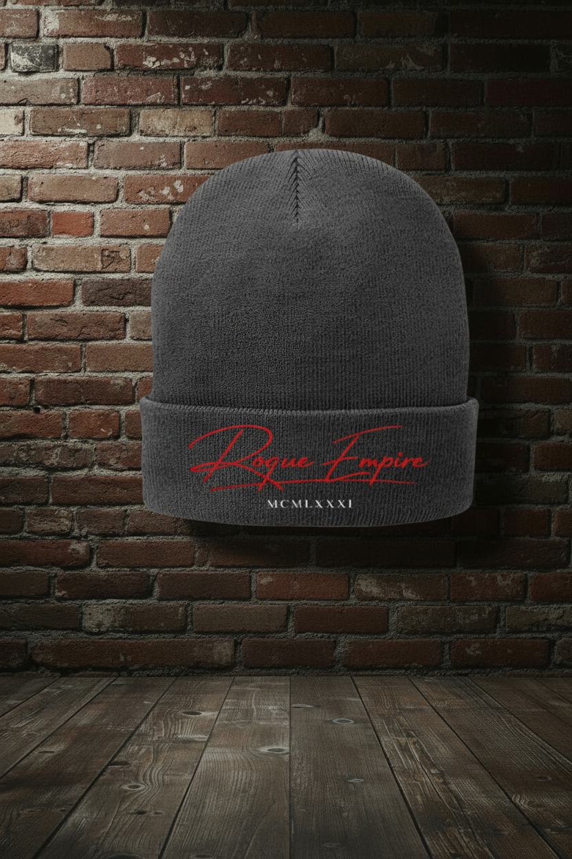 Founder’s Waffle Cuffed Beanie in Athl Oxford with boutique background