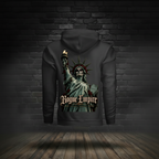 Liberty Never Dies Hoodie Black back boutique-background image with tighter zoom