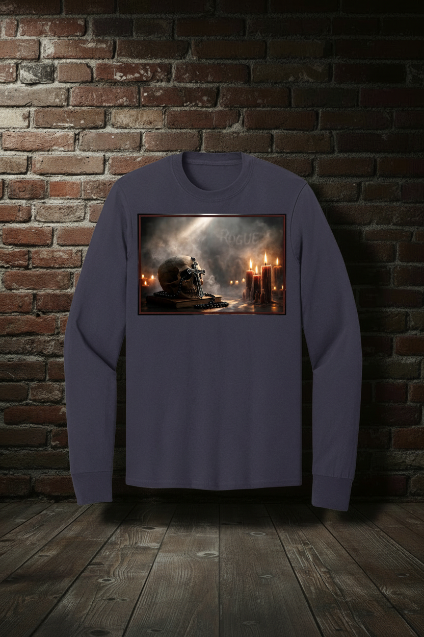 Vigil Tee long sleeve in Steel Blue matching the Vigil Hoodie boutique treatment