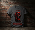Immortal Scream Tee in Dark Heather Grey against a dark brick wall