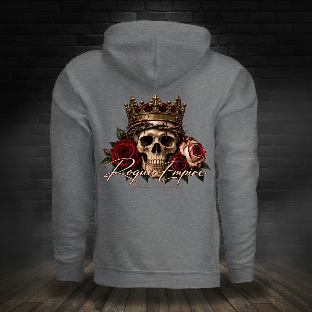 Thorns and Dominion Hoodie Fan Charcoal Heather back image with corrected close zoom
