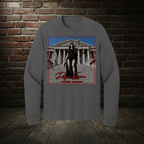 Scales of Just Us long-sleeve tee in Charcoal with the Empire Globe Crest Bomber boutique background