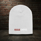 Manifest Destiny Knit Hat in White with the exact Empire Globe Crest Bomber boutique background