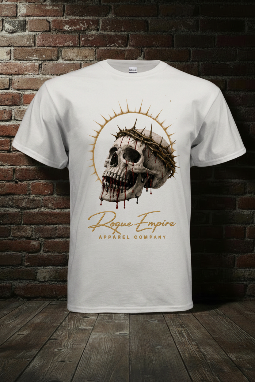 Skull Drip Tee II in Ice Grey with boutique background