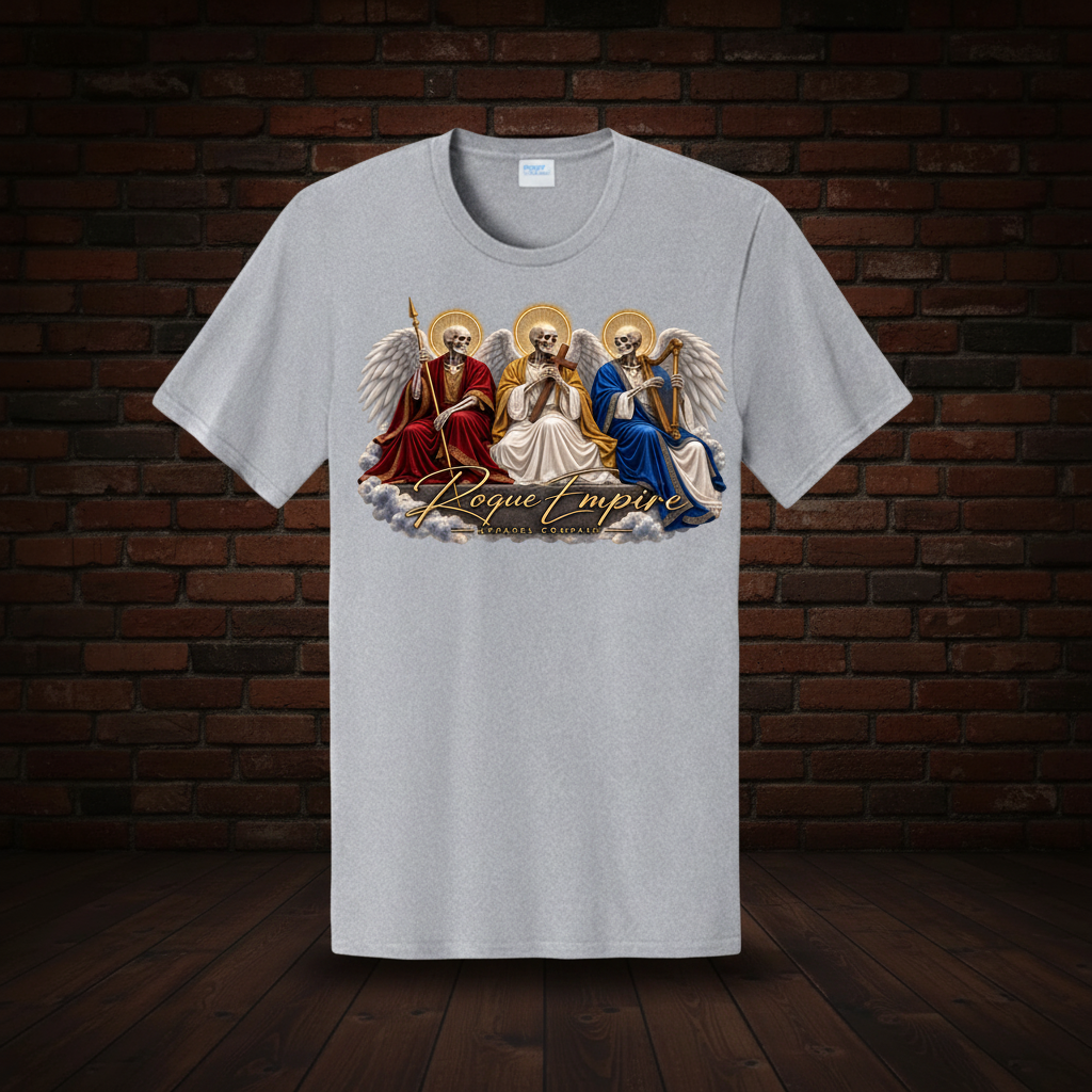 The Sovereign Three Tee Athletic Heather dark red brick and wood floor boutique-background image