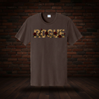 Defiant Bloom Tee Series I Dark Chocolate Brown exact artwork on dark red brick and wood floor background