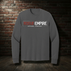 Rogue Empire Manifest Destiny long sleeve tee in Charcoal with boutique brick-wall background