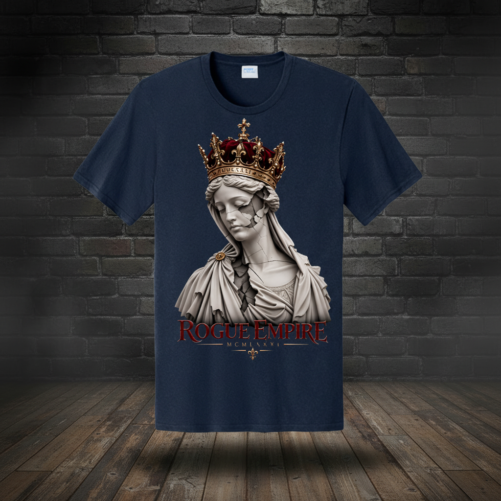 Crowned In Tee True Navy artwork using the saved boutique background treatment