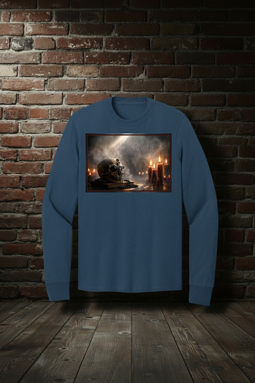 Vigil Tee long sleeve in Navy matching the Vigil Hoodie boutique treatment