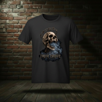 Eternal Scream Tee in Jet Black on a ghost form against a dark brick wall and wood floor