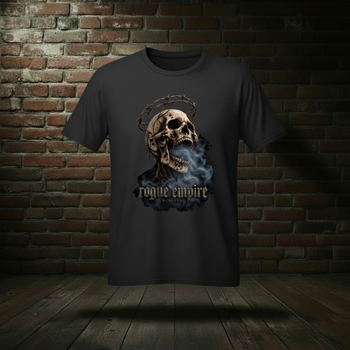 Eternal Scream Tee in Jet Black on a ghost form against a dark brick wall and wood floor